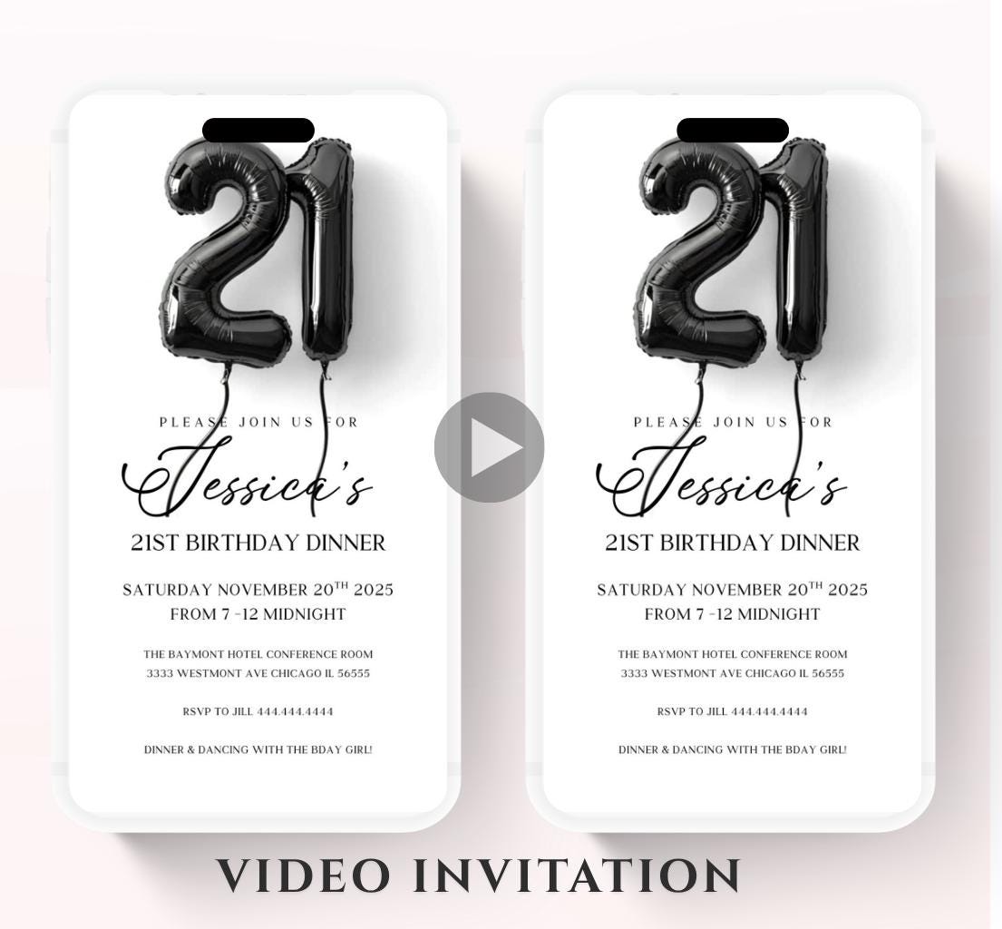 Animated 21st Evite Birthday for Adult Invite, Modern 21st Birthday Invite, Digital Animated Balloons Digital 21st Birthday-2