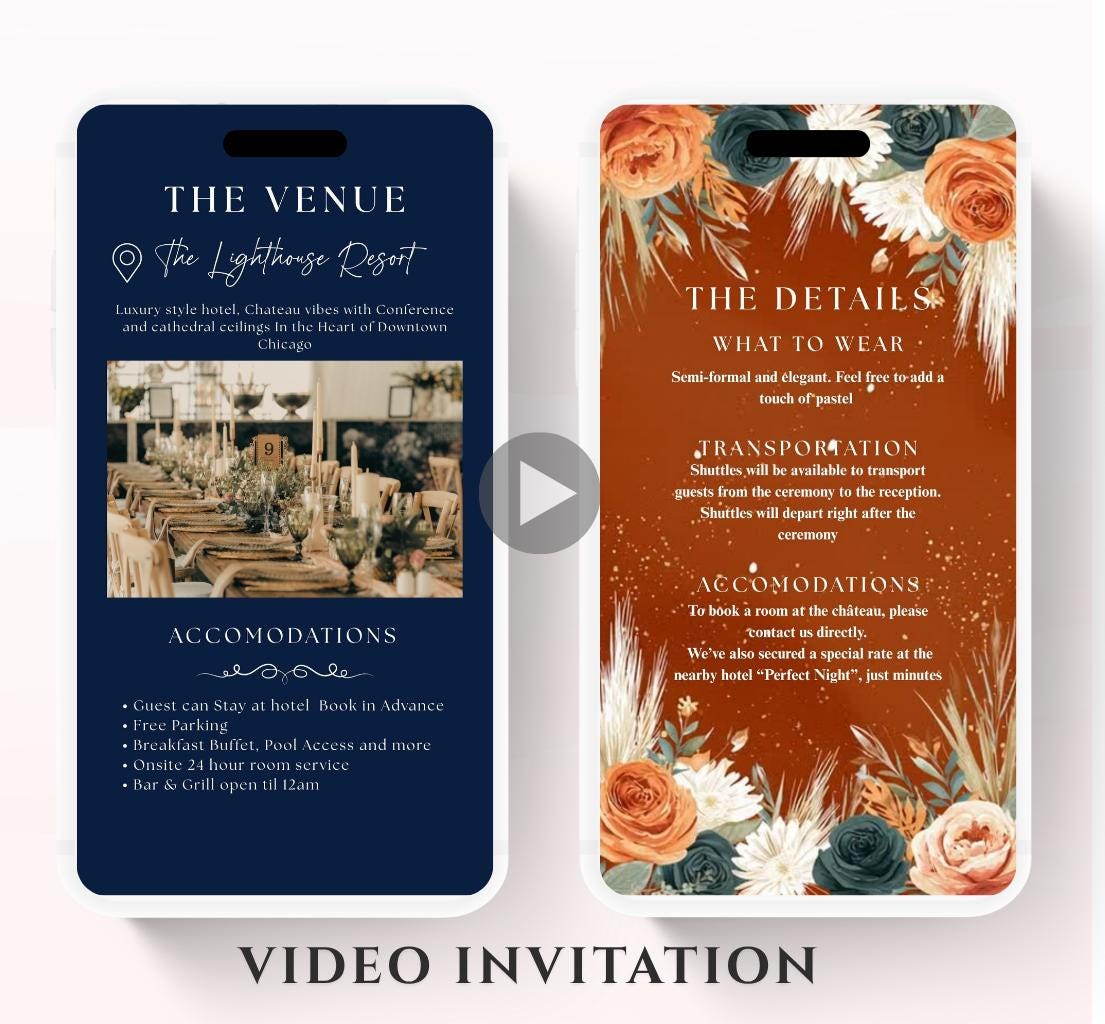 Navy blue and order floral Wedding invitation, Wedding invitation, wedding invitation template, Video Wedding invite, wedding invite-14
