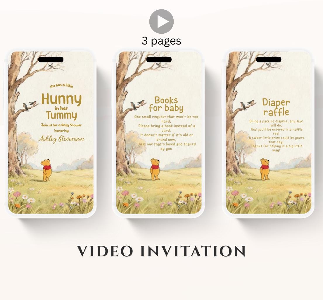 Winnie The Pooh Invitation, Winnie The Pooh Baby Shower Invitations, Winnie The Pooh Invitations Video invitation, Winnie baby shower-26