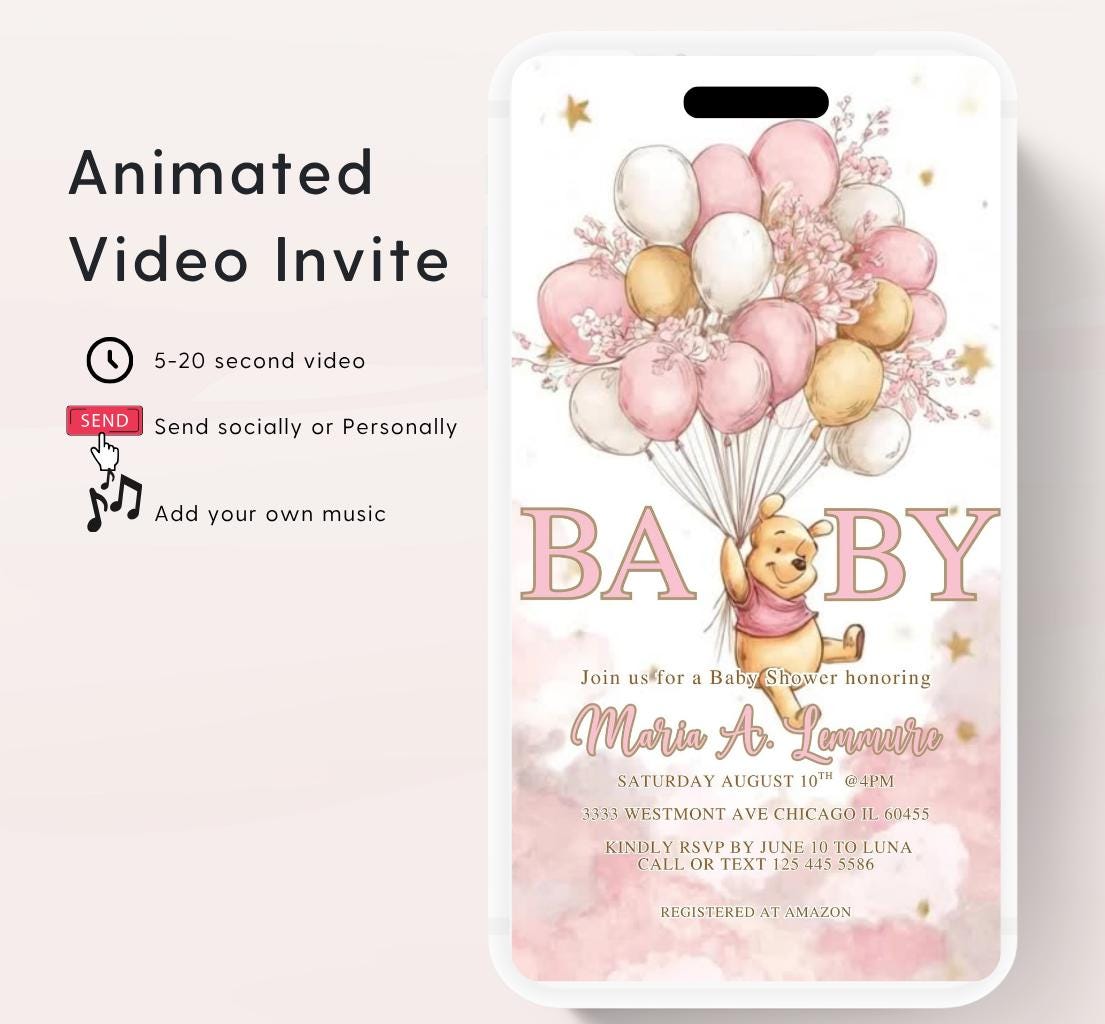 Winnie The Pooh Invitation, Winnie The Pooh Baby Shower Invitations, Winnie The Pooh Invitations Video invitation, Winnie baby shower-1