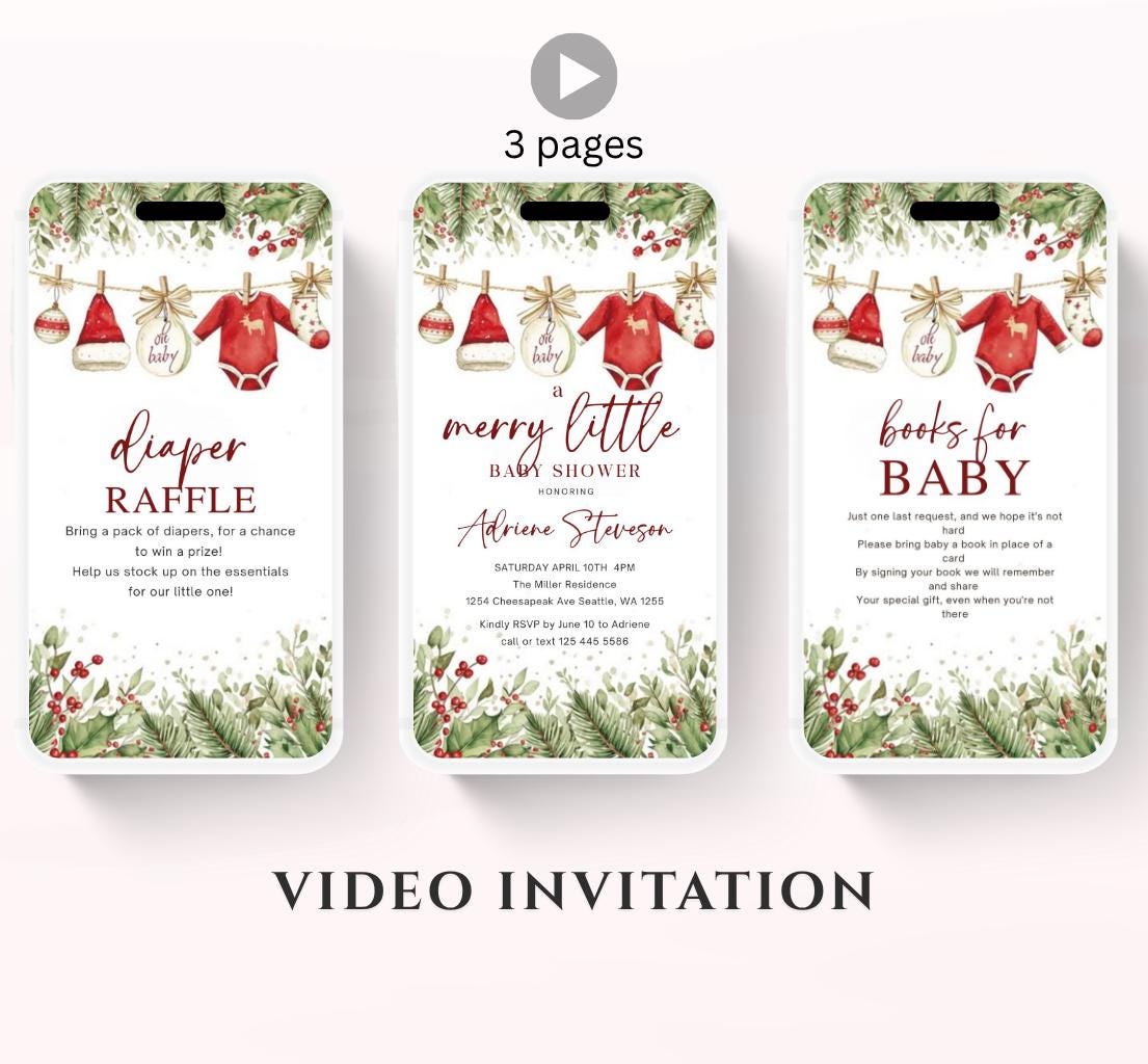 Winter Baby Shower Invitation Video, Merry Little Baby Shower Invite, Christmas baby shower invitation, winter baby invitation-1