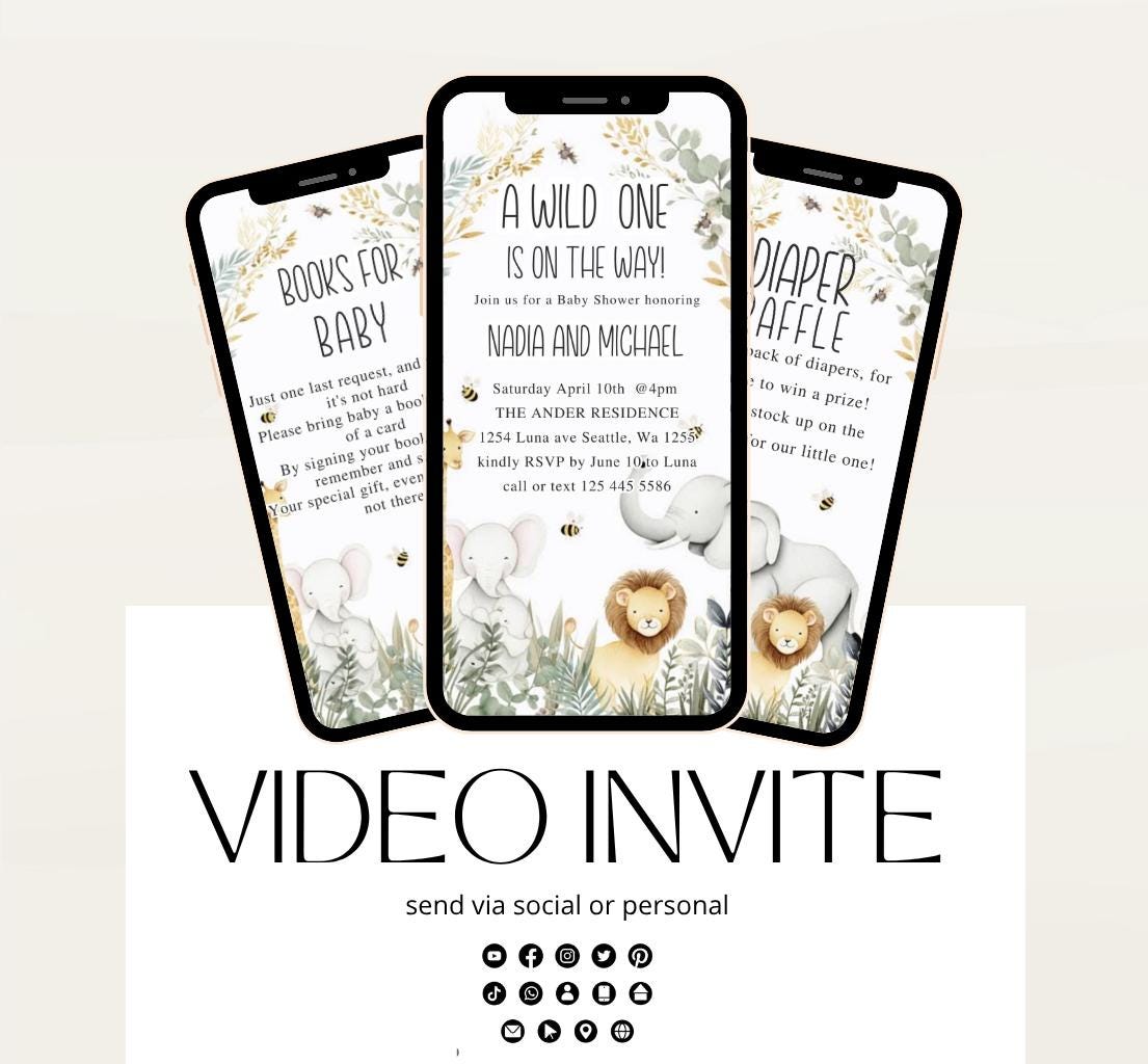 Safari Baby Shower Invitation, A little Wild One is on the Way Invite, Jungle Baby Shower Invitation, Zoo Animal Animated-2