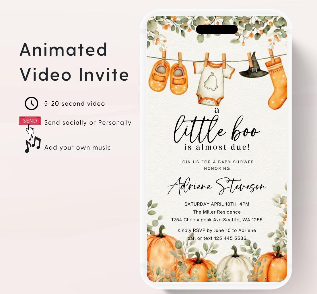 Video Little Boo Halloween Baby Shower Invitation, Gender Neutral Fall Invite, Spooky Ghost Baby Shower Invite Halloween boo invite-2