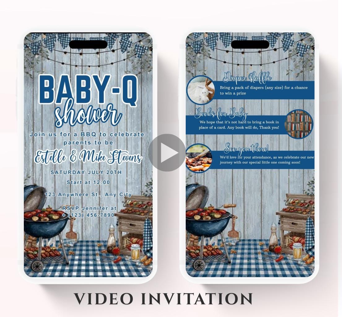 Animated BBQ Baby Shower Invitation, Backyard Baby Shower Invite, Baby-q Baby Shower, Gender Neutral Invite Digital Editable Canva -2