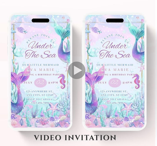 Mermaid Birthday Invitation, Mermaid Invite, Under the Sea Birthday Party, Glitter Birthday, Pink Birthday, Mermaid Party Video invitation-2