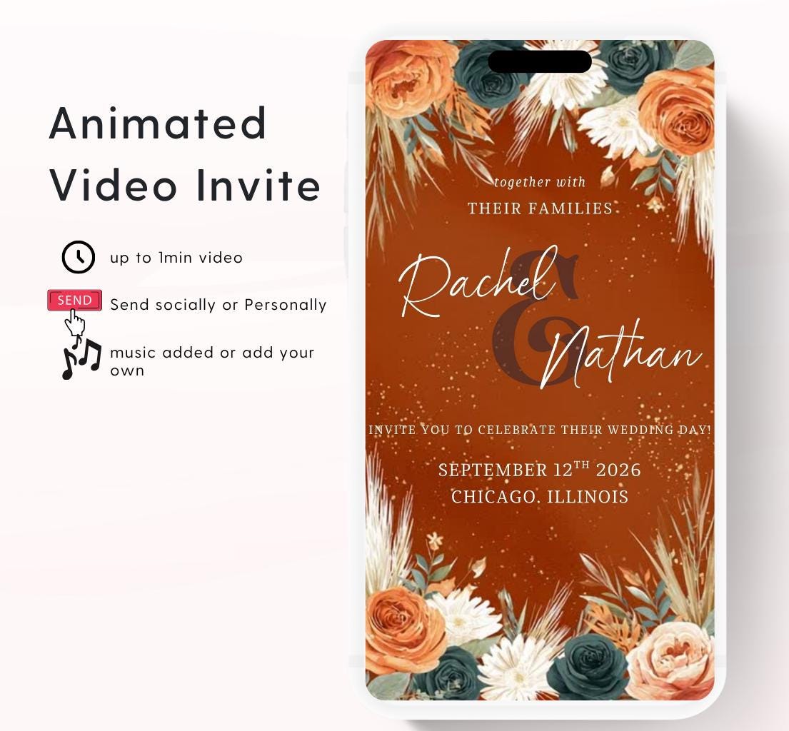 Navy blue and order floral Wedding invitation, Wedding invitation, wedding invitation template, Video Wedding invite, wedding invite-14
