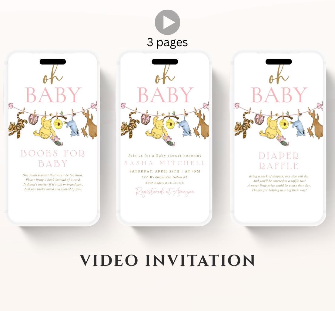 Winnie The Pooh Invitation, Winnie The Pooh Baby Shower Invitations, Winnie The Pooh Invitations Video invitation, Winnie baby shower-8