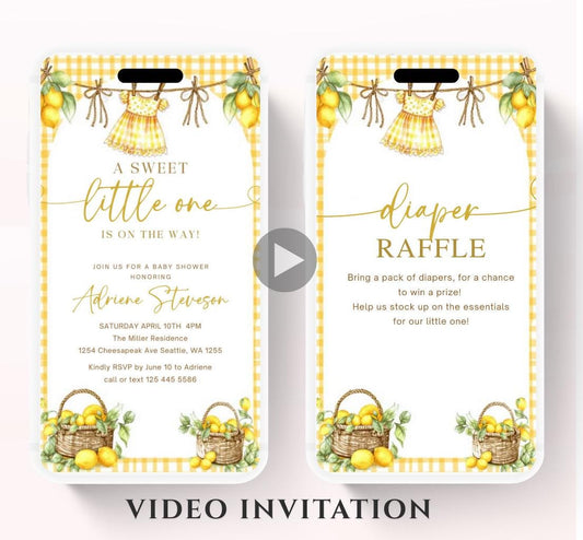 Lemon Baby Shower Invitation, Citrus Baby Shower, Lemon baby shower invite, citrus baby video invitation Boho lemon invite-1