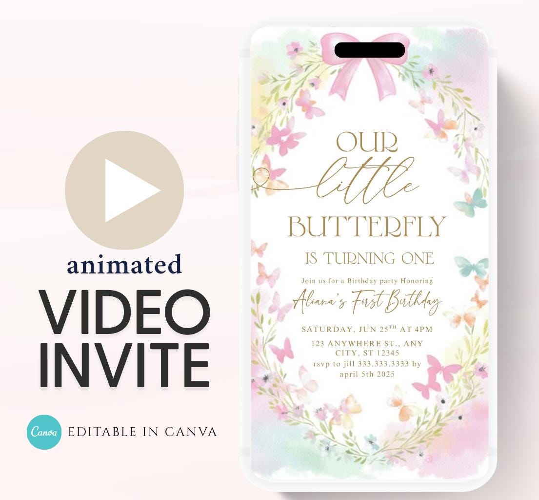 Butterfly Birthday Invitation, Floral Butterfly Invitation, Whimsical Floral Butterfly, Floral Butterfly Garden, Animated-4