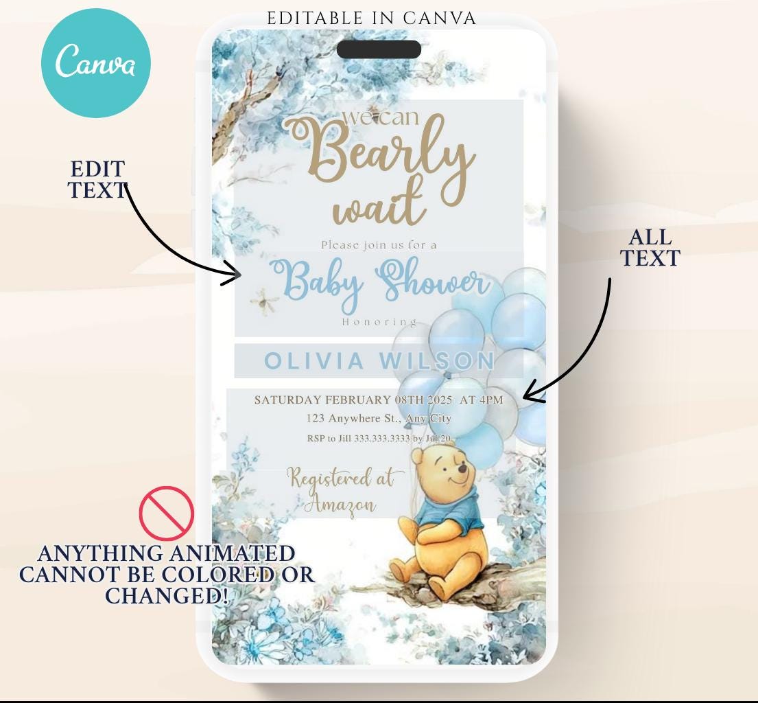 Winnie The Pooh Invitation, Winnie The Pooh Baby Shower Invitations, Winnie The Pooh Invitations Video invitation, Winnie baby shower-15b