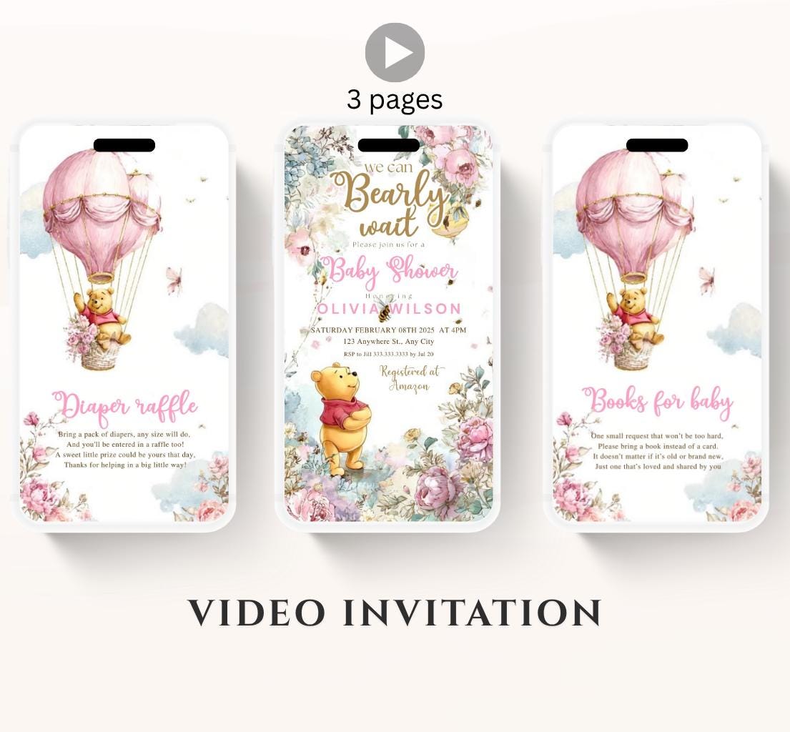 Winnie The Pooh Invitation, Winnie The Pooh Baby Shower Invitations, Winnie The Pooh Invitations Video invitation, Winnie baby shower-11