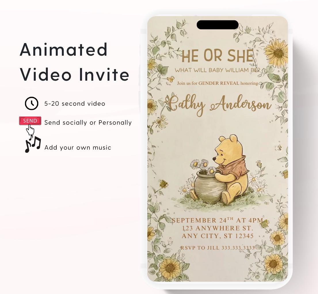 Winnie The Pooh Invitation, Winnie The Pooh Baby Shower Invitations, Winnie The Pooh Invitations Video invitation, Winnie baby shower-19