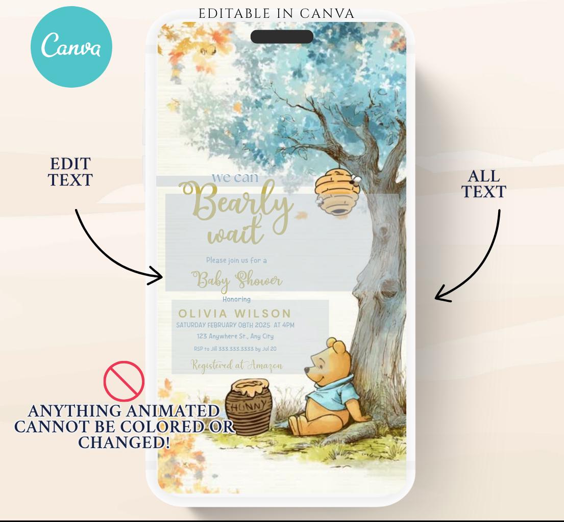 Blue Winnie shower Invitation, Winnie The Pooh Baby Shower Invitations, Winnie The Pooh Invitations Video invitation, Winnie baby shower-24