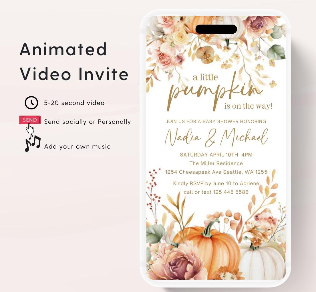 Animated Fall Baby Shower Invitation Little Pumpkin Baby Shower Invitation Autumn Baby Shower Fall Hello Baby Shower Gender Neutral Shower