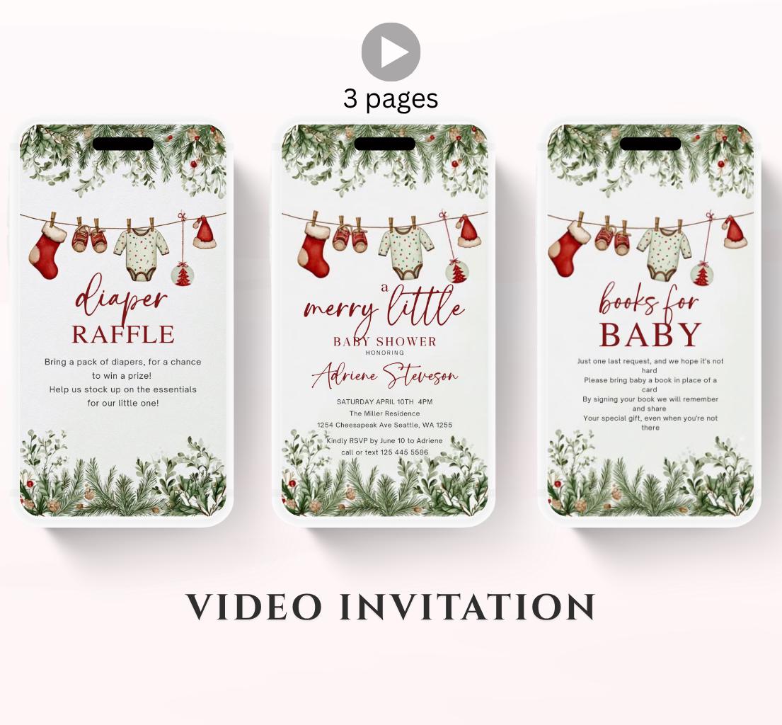 Winter Baby Shower Invitation Video, Merry Little Baby Shower Invite, Christmas baby shower invitation, winter baby invitation-3