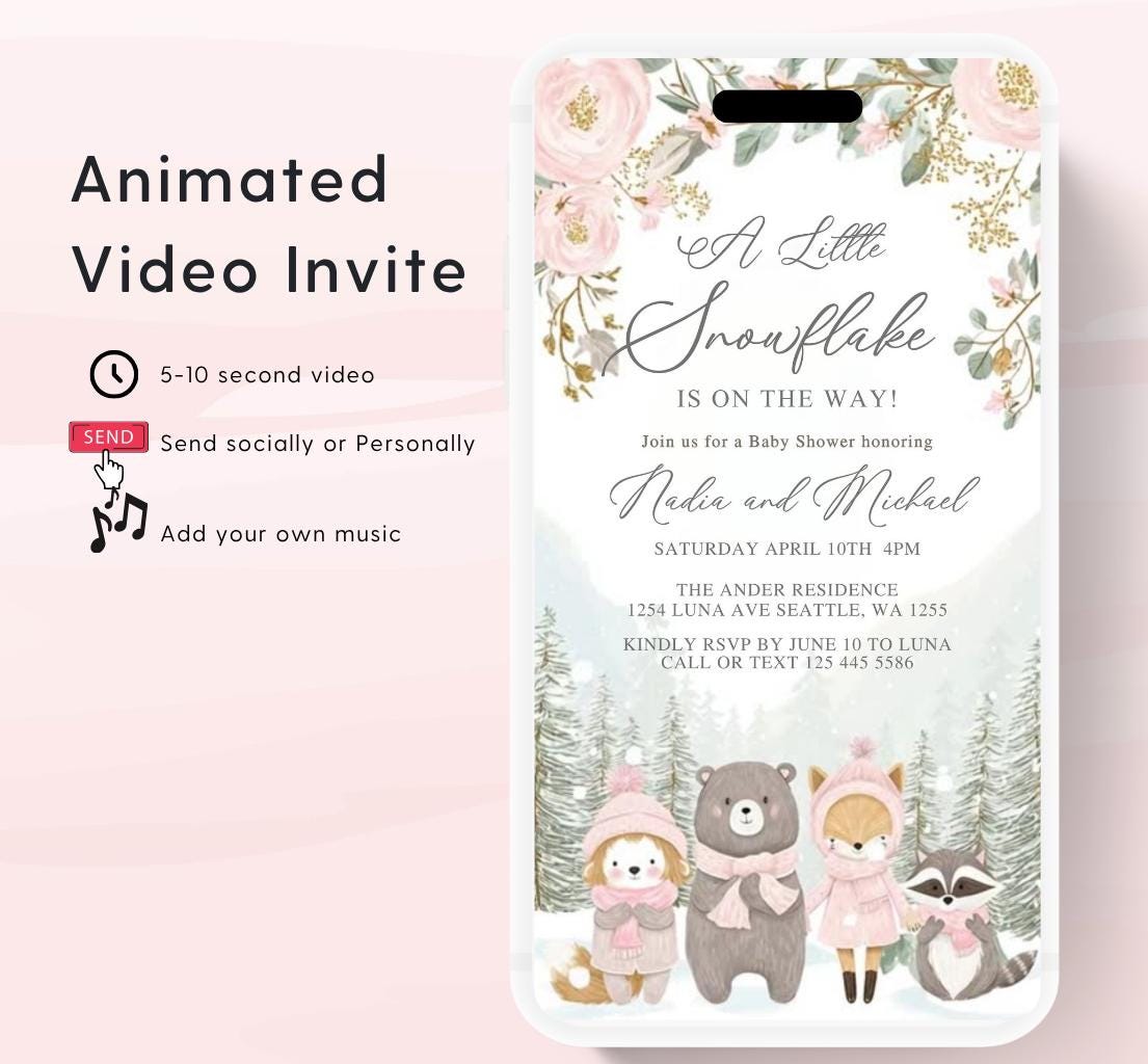 Winter woodland baby shower invitation, Winter baby invitation, Little snowflake, Baby its cold outside, baby shower invitation- Animated 1