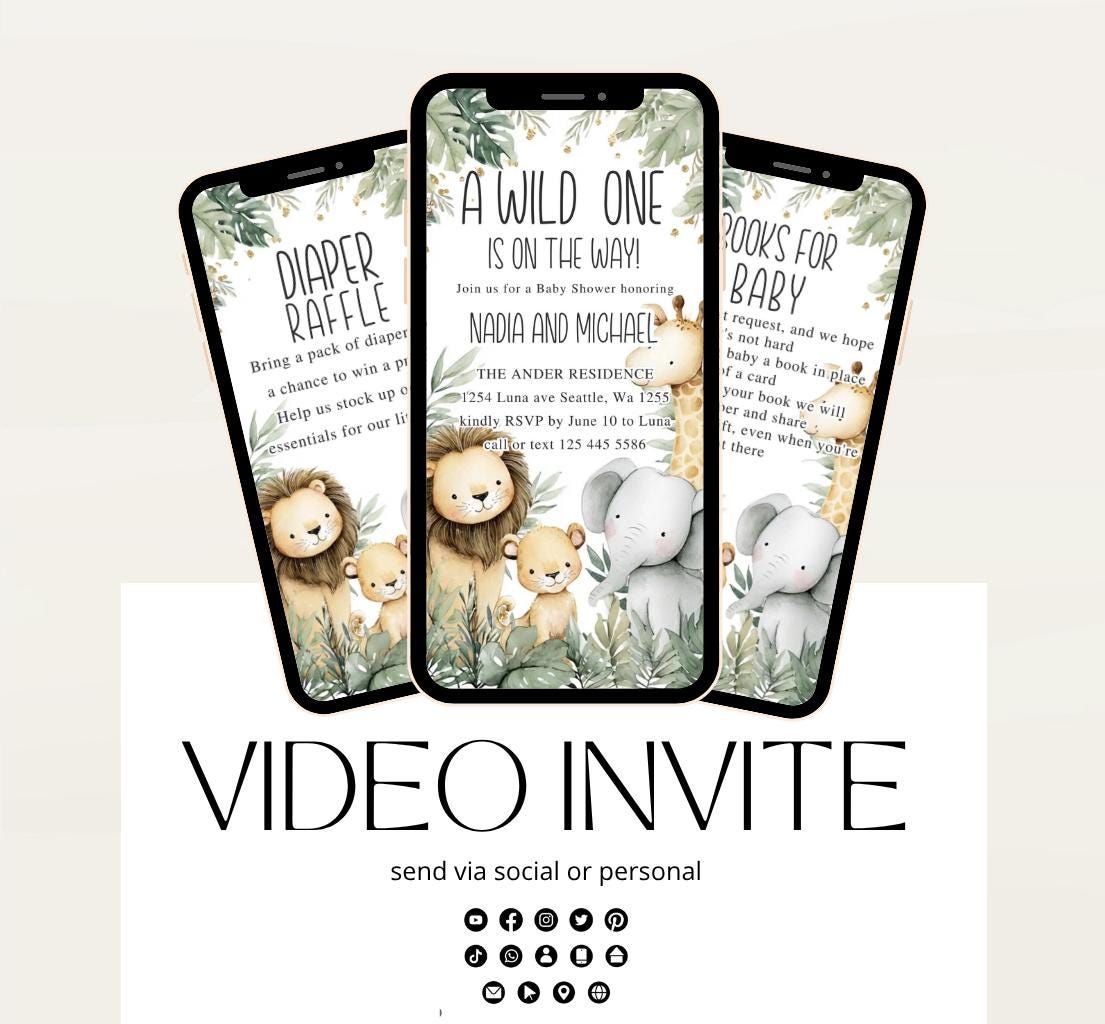 Safari Baby Shower Invitation, A little Wild One is on the Way Invite, Jungle Baby Shower Invitation, Zoo Animal Animated -1