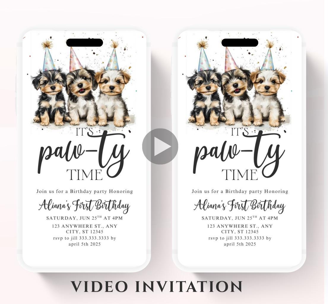 Animated Dog Invitation Puppy Party Invitation video Dog Pawty Invitation Dog Birthday Invitation Puppy Pawty Invitation Dog-1