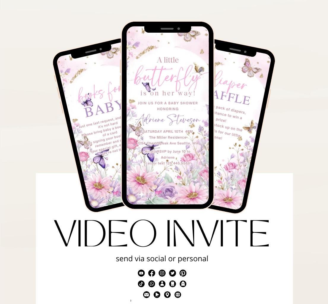 Butterfly Baby Shower Invitation animated, video Baby Shower Butterflies Invitation Enchanted Baby Shower invite Pink Butterflies-2
