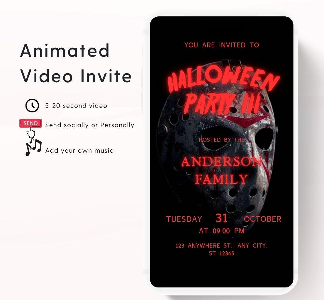 Halloween party invitation, Halloween spooktacular Adults Halloween Costume party Invite Video Digital party invitation-4