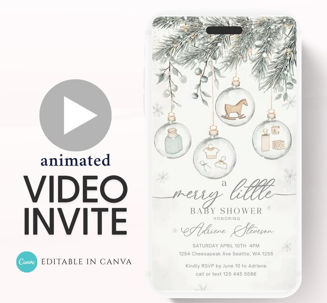 Winter Baby Shower Invitation Video, Merry Little Baby Shower Invite, Christmas baby shower invitation, winter baby invitation-8