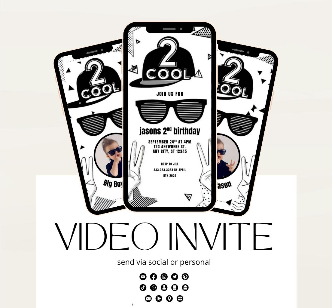 Boy birthday inviteTwo Cool Birthday Invitation,Two Cool Invite, 2nd Birthday, 2 cool birthday invite, Digital Video invitation-1