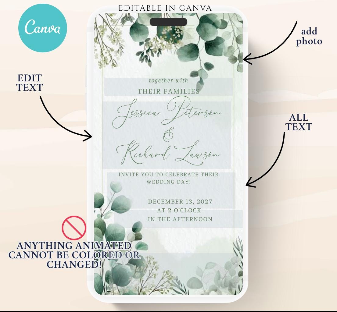 Animated Wedding invitation, Wedding Greenery Eucalyptus invitation, wedding invitation template, Video Wedding invite, wedding invite-3
