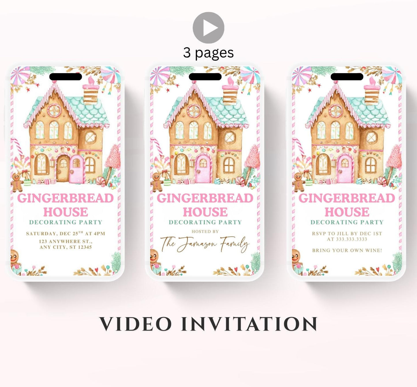 Animated Gingerbread House Birthday Party Invitation, Christmas Cookie Decorating Party Invite, Gingerbread House Contest Invitation-1