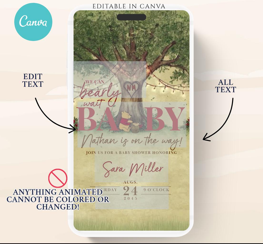 Red Winnie Tree Invitation, Winnie The Pooh Baby Shower Invitations, Winnie The Pooh Invitations Video invitation, Winnie baby shower-23