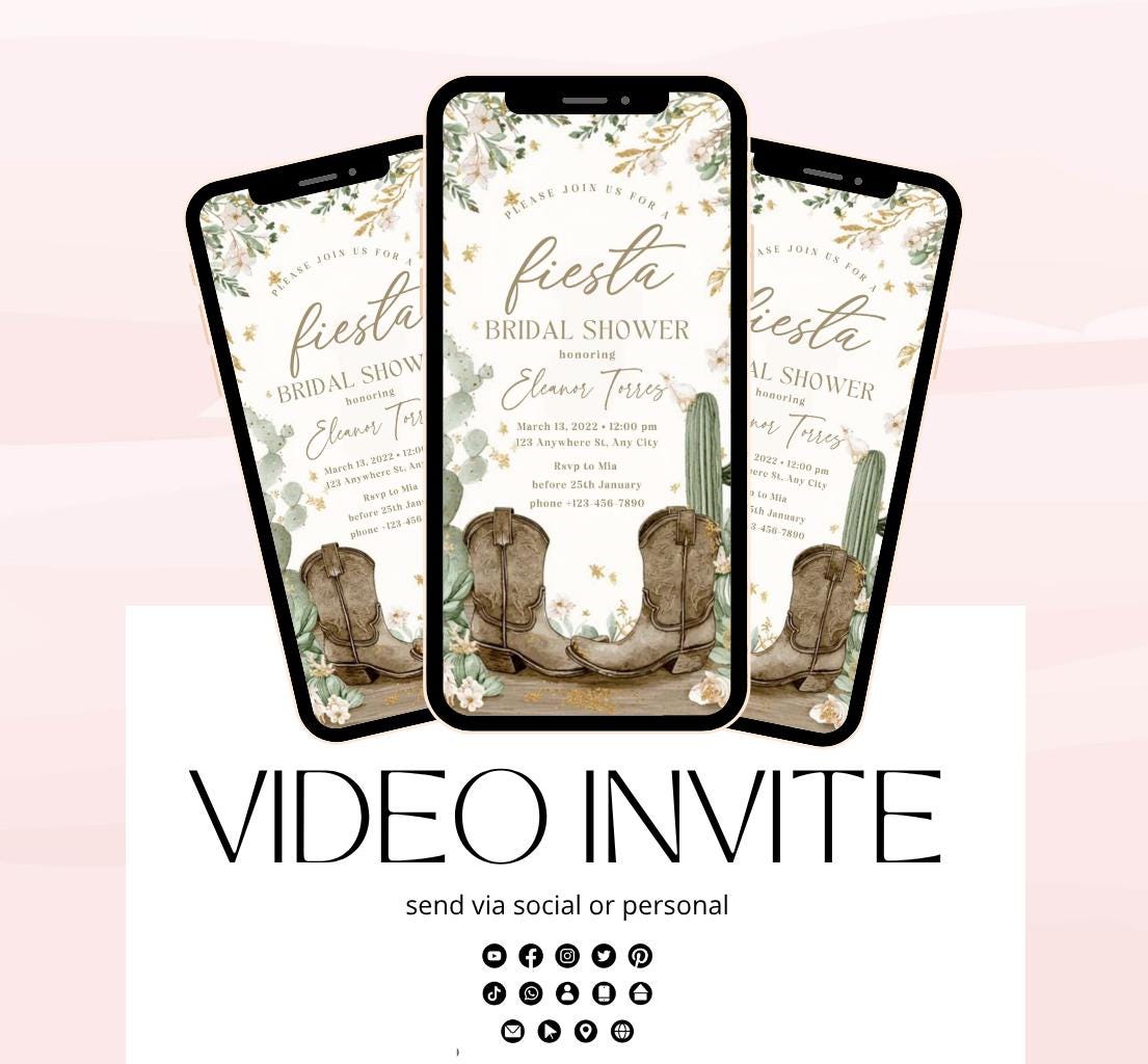 Fiesta Bridal Shower Invitation Boho Fiesta Bridal Shower Boots and Bridal Shower Fiesta Invitation- Animated Invitation-1