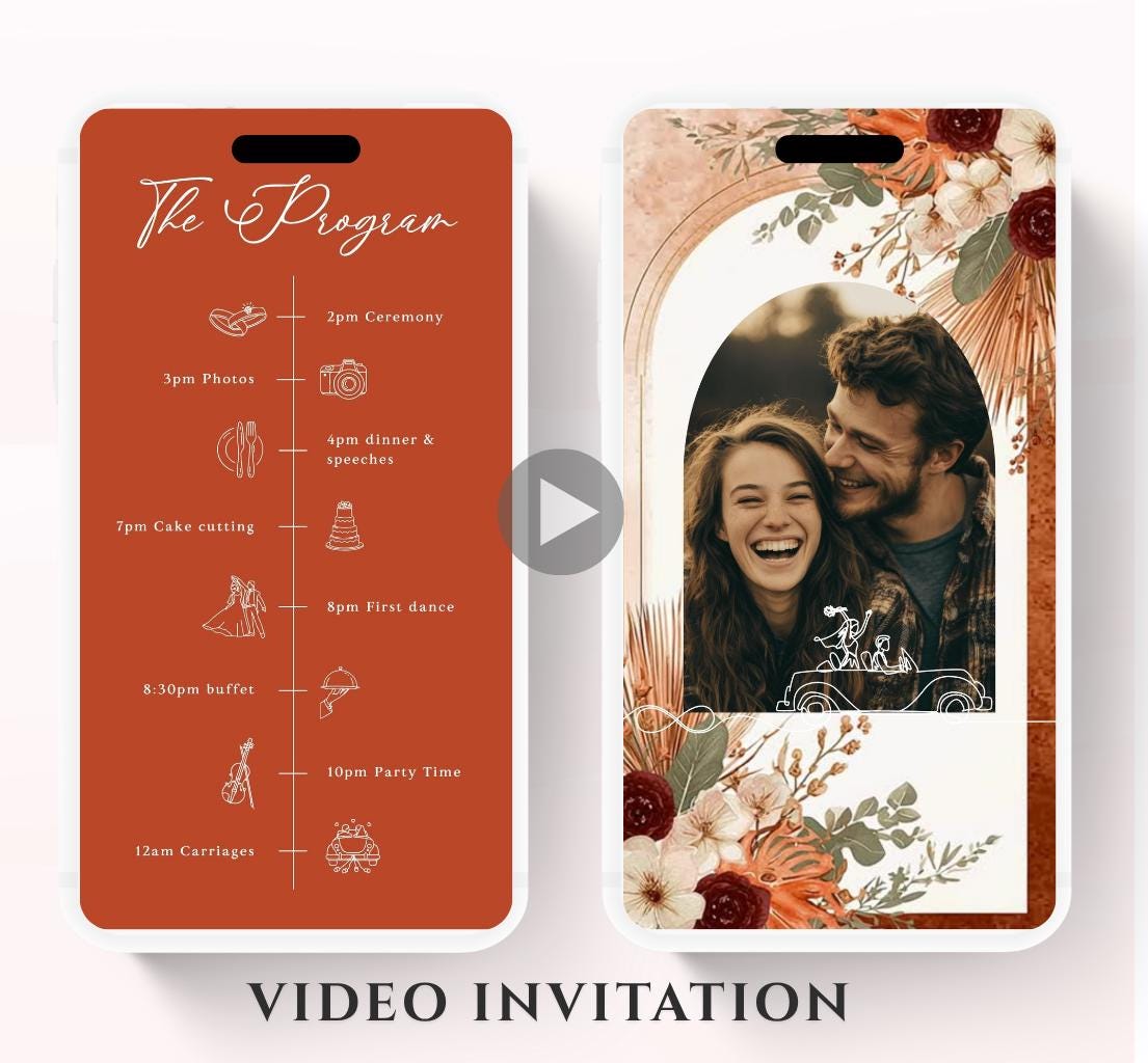 Animated Wedding invitation, Wedding Boho Terracotta Pampas invitation, wedding invitation template, Video Wedding invite, wedding invite-4