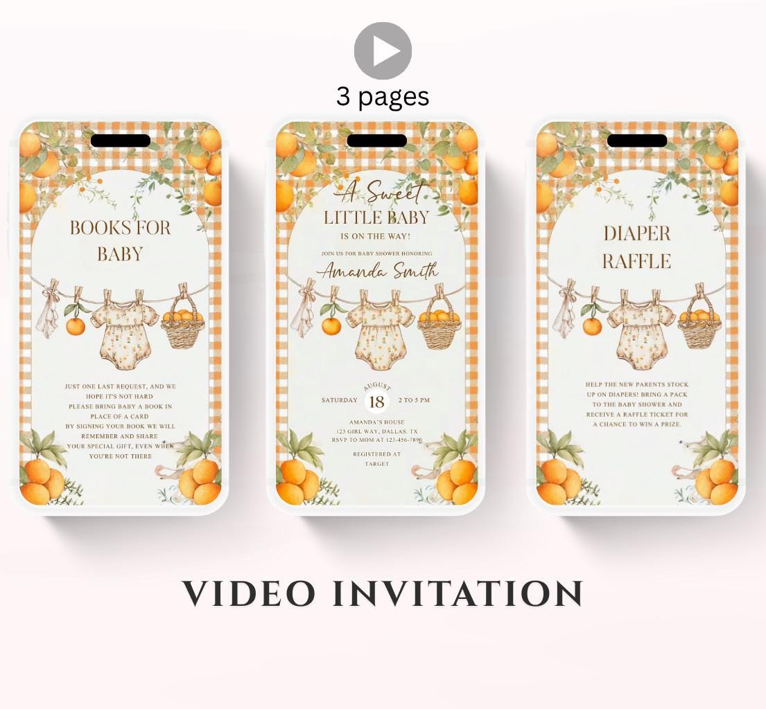 A Little Cutie Baby Shower Invitation, Gender Neutral Baby Shower Invite, Oranges cutie baby shower Video invitation-3