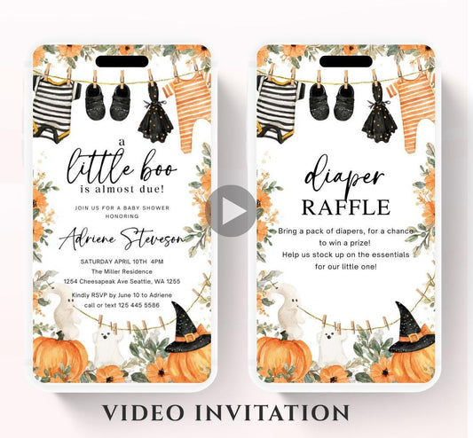 Video Little Boo Halloween Baby Shower Invitation, Gender Neutral Fall Invite, Spooky Ghost Baby Shower Invite Halloween boo invite-3