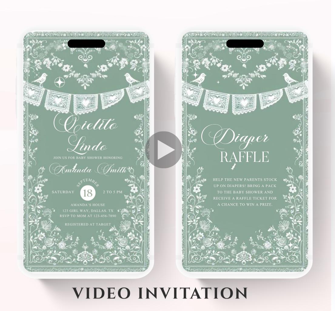 Cielito Lindo Baby shower Invitation, mexican baby shower editable talavera Theme papel picado Invite color green template 4