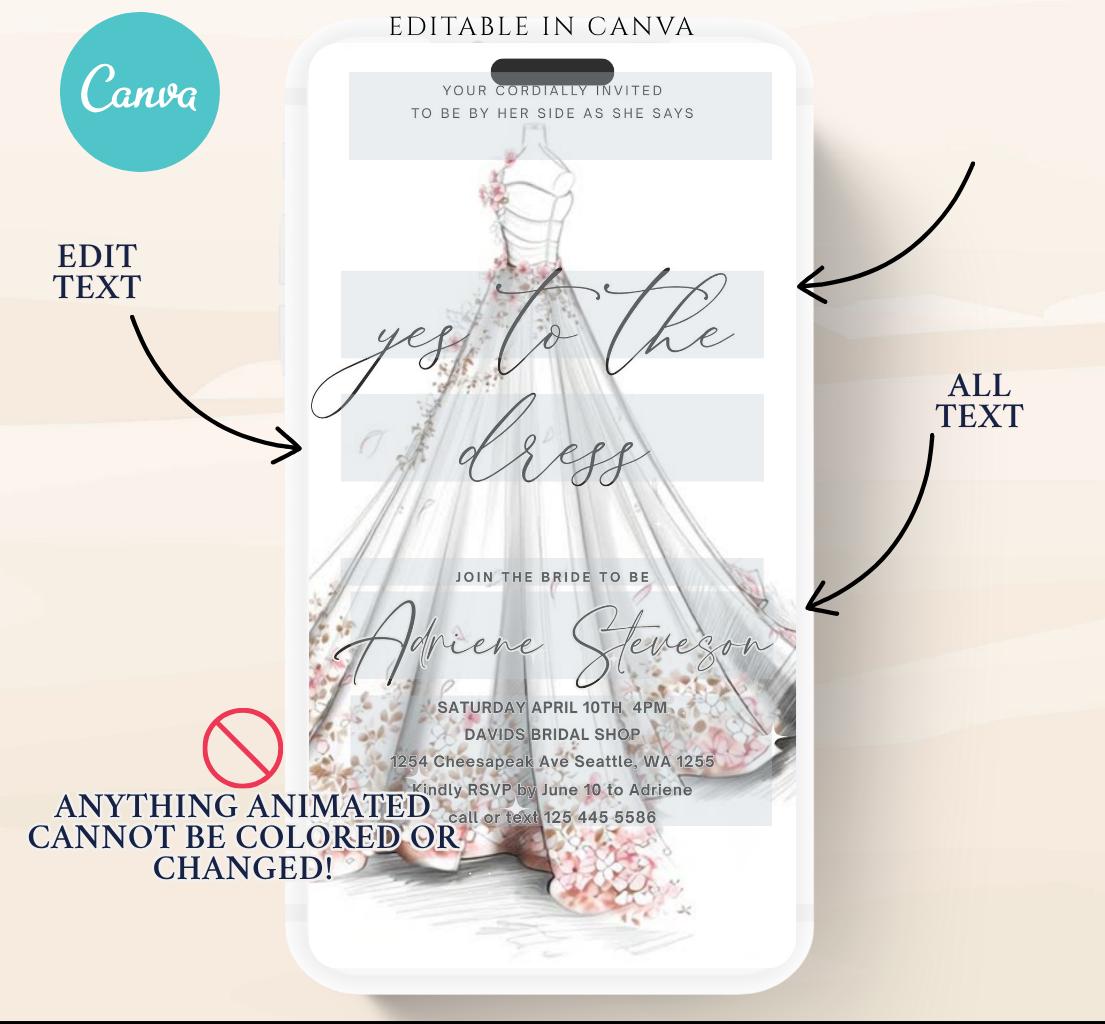 Wedding Dress Shopping mobile editable invitation, Video bridal party invite, Say yes to the dress Dress shopping invite-4