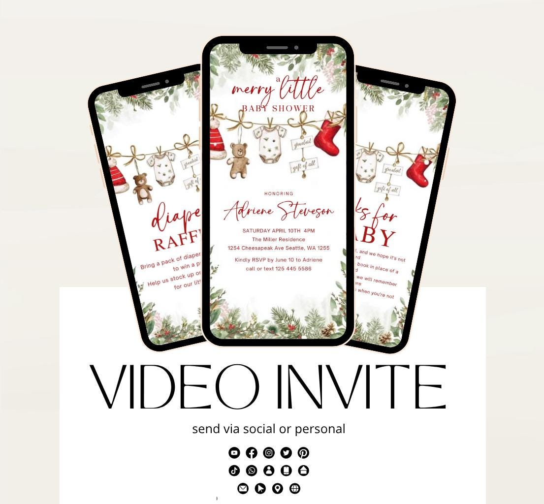 Winter Baby Shower Invitation Video, Merry Little Baby Shower Invite, Christmas baby shower invitation, winter baby invitation-5