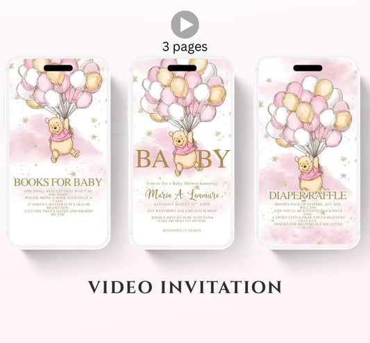 Winnie The Pooh Invitation, Winnie The Pooh Baby Shower Invitations, Winnie The Pooh Invitations Video invitation, Winnie baby shower-3