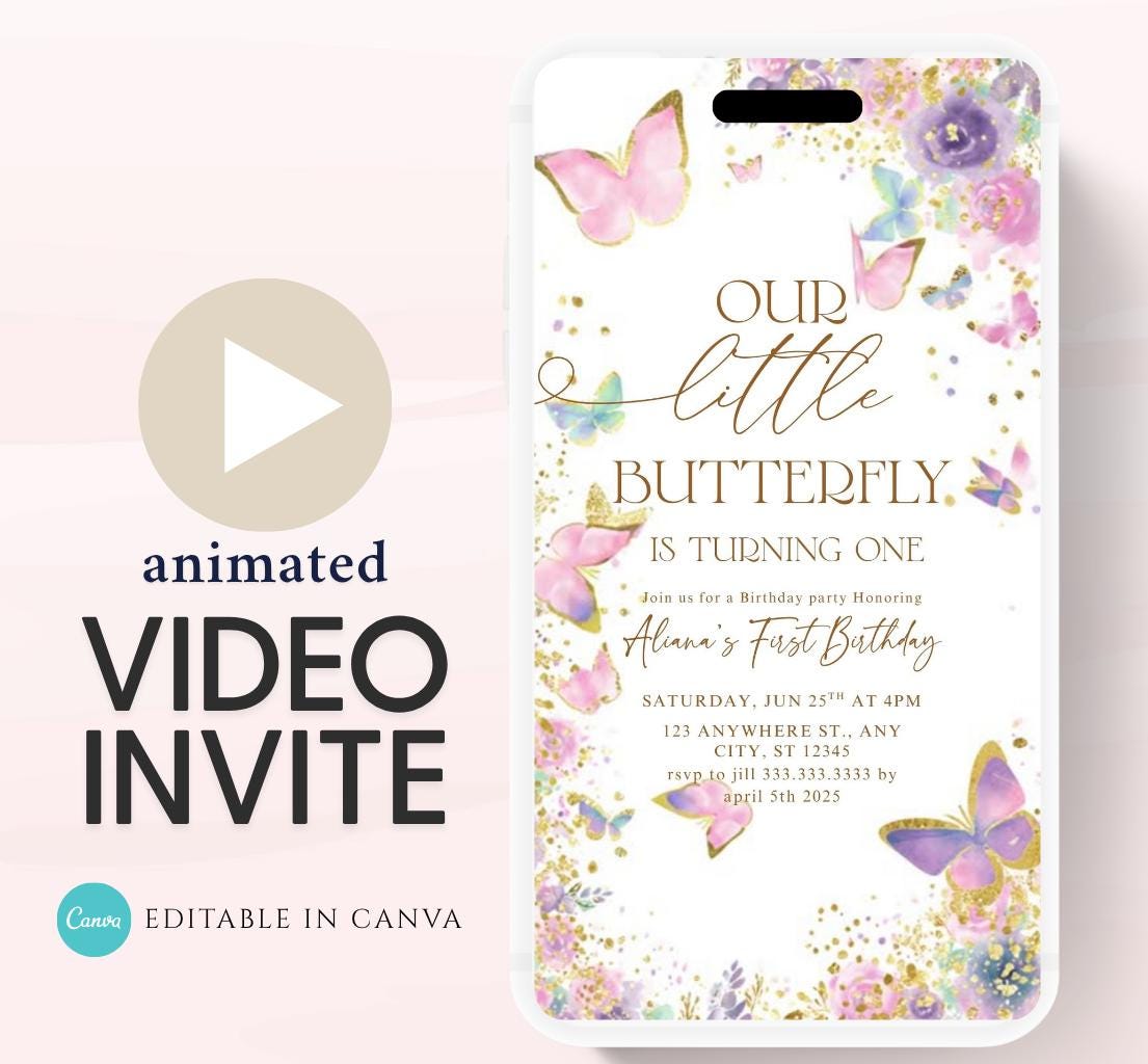 Butterfly Birthday Invitation, Floral Butterfly Invitation, Whimsical Floral Butterfly, Floral Butterfly Garden, Animated-1