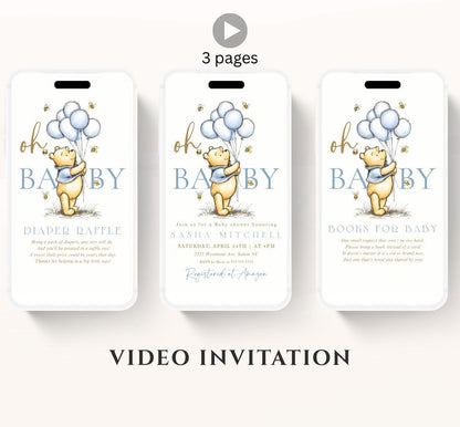 Winnie The Pooh Invitation, Boy Winnie The Pooh Baby Shower Invitations, Winnie The Pooh Invitations Video invitation, Winnie baby shower-7