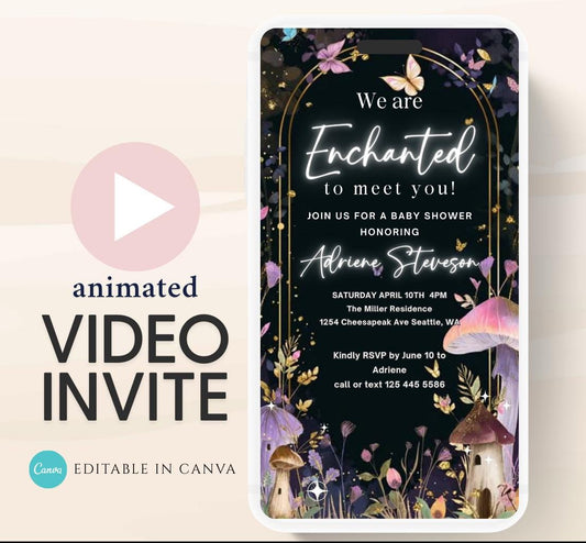 Butterfly Baby Shower Invitation animated, video Baby Shower Butterflies Invitation Enchanted Baby Shower invite Pink Butterflies-3