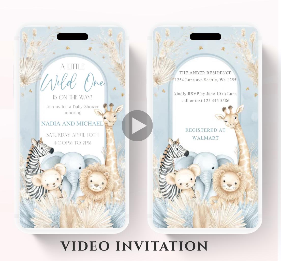 Safari Baby Shower Invitation, A little Wild One is on the Way Invite, Jungle Baby Shower Invitation, Zoo Animal Animated-6