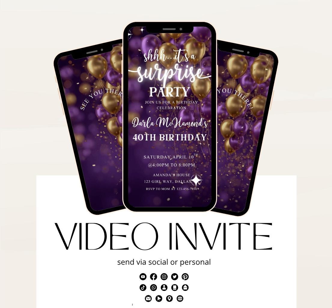 Surprise Invitation Surprise Birthday Invitation Surprise Party Invitations Shhh its a Surprise Video invitation, Surprise party-2
