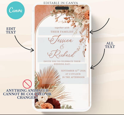 Animated Wedding invitation, Wedding Boho Terracotta Pampas invitation, wedding invitation template, Video Wedding invite, wedding invite-4