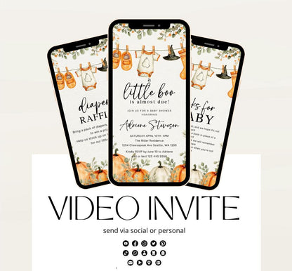 Video Little Boo Halloween Baby Shower Invitation, Gender Neutral Fall Invite, Spooky Ghost Baby Shower Invite Halloween boo invite-2