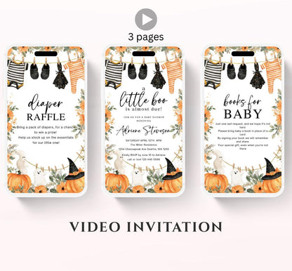 Video Little Boo Halloween Baby Shower Invitation, Gender Neutral Fall Invite, Spooky Ghost Baby Shower Invite Halloween boo invite-3