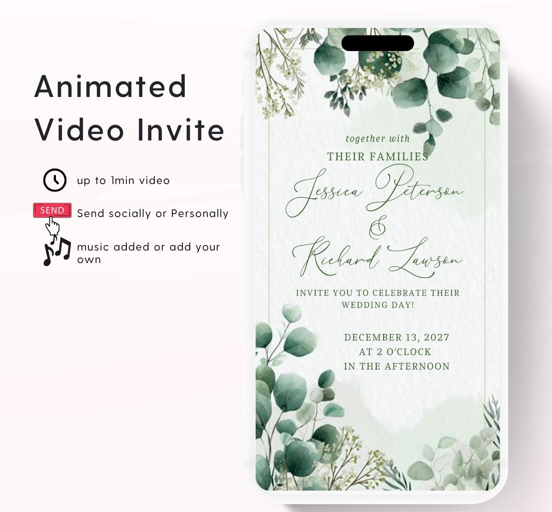 Animated Wedding invitation, Wedding Greenery Eucalyptus invitation, wedding invitation template, Video Wedding invite, wedding invite-3