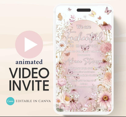 Butterfly Baby Shower Invitation animated, video Baby Shower Butterfly Invitation Enchanted Baby Shower invite Pink Butterflies