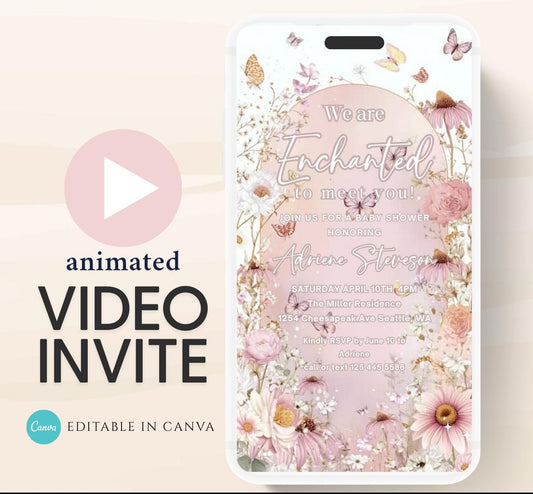 Butterfly Baby Shower Invitation animated, video Baby Shower Butterfly Invitation Enchanted Baby Shower invite Pink Butterflies
