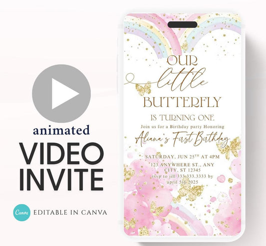 Butterfly Birthday Invitation, Floral Butterfly Invitation, Whimsical Floral Butterfly, Floral Butterfly Garden, Animated-6
