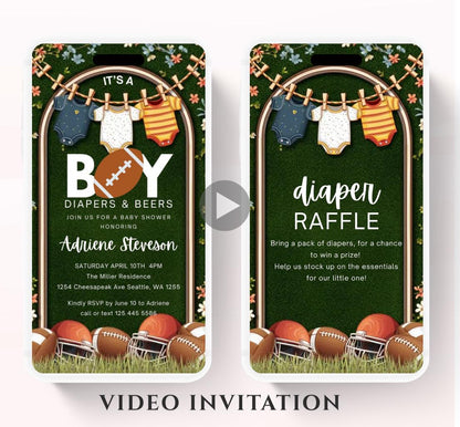Animated Football Baby Shower Invitation Template, Tailgate DIY Oh Boy Baby Shower Invite, Touchdown Baby Shower, video invitation-1